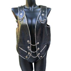Unbranded Vest Double Chain Extender Leather Black Size S